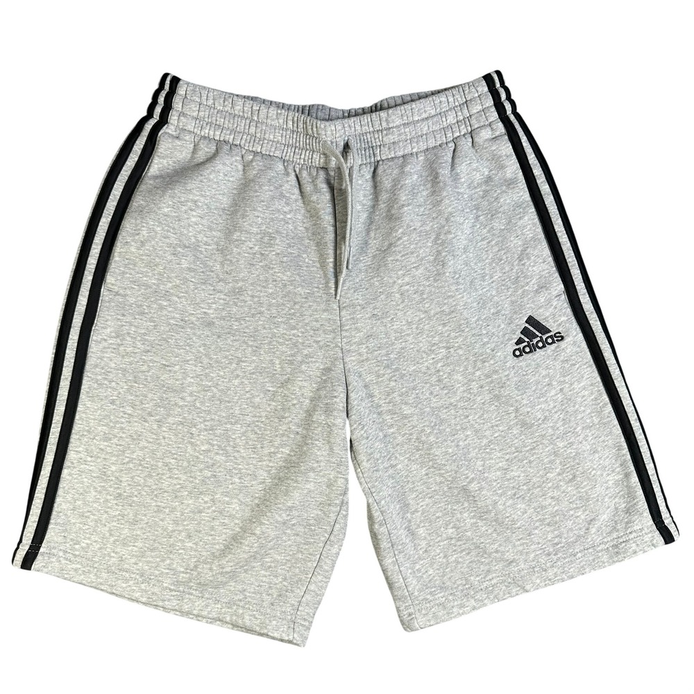 Adidas Mens Essentials 3-Stripes Fleece Shorts Heather Grey Size M
